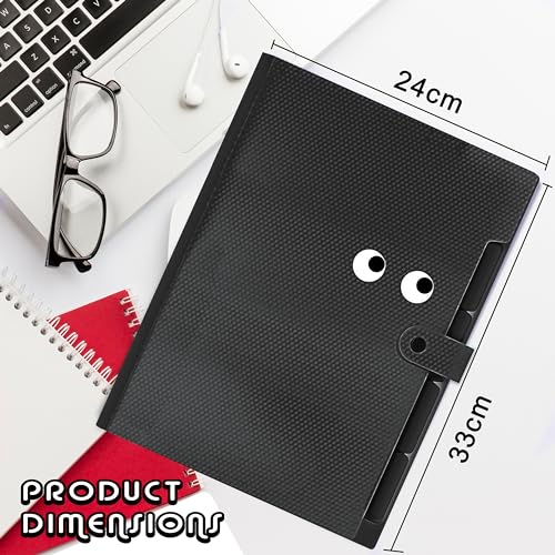 NISUN 5 Pocket Expanding File Folder with Fun Sticky Labels, Letter Size Accordion File Organizer, Portable Folders for Documents, Aesthetic Paper Organizer for School & Office (Black) - Image 2