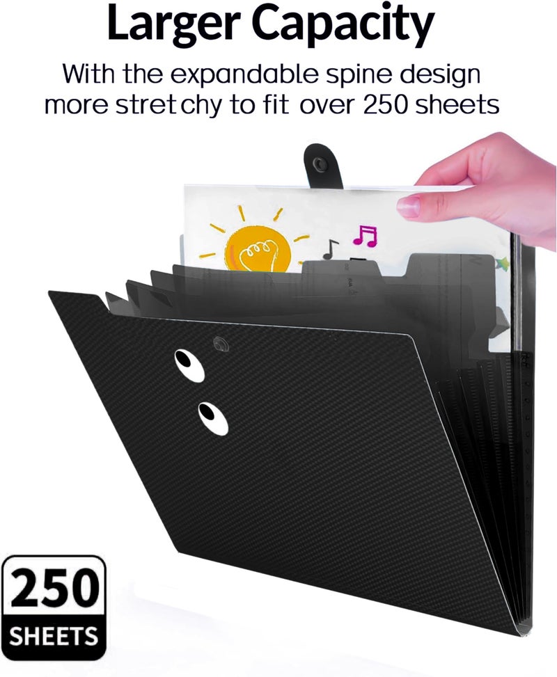 NISUN 5 Pocket Expanding File Folder with Fun Sticky Labels, Letter Size Accordion File Organizer, Portable Folders for Documents, Aesthetic Paper Organizer for School & Office (Black) - Image 4