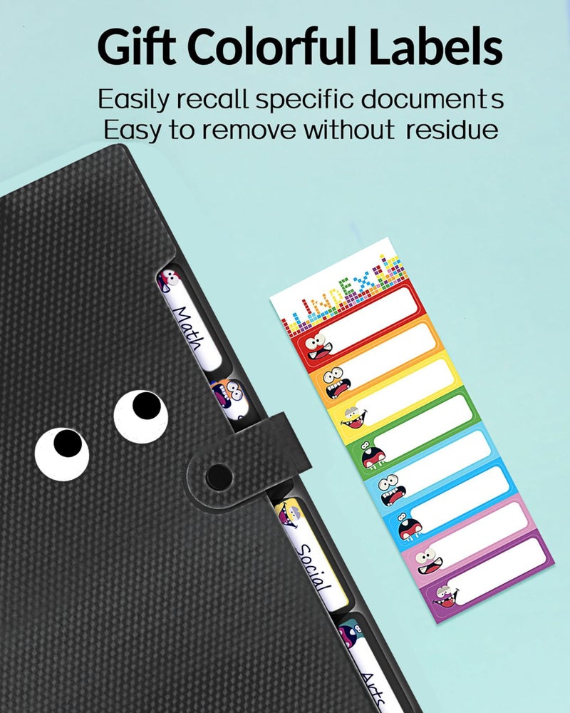 NISUN 5 Pocket Expanding File Folder with Fun Sticky Labels, Letter Size Accordion File Organizer, Portable Folders for Documents, Aesthetic Paper Organizer for School & Office (Black) - Image 5
