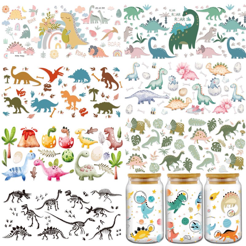 Rngmsi UV DTF Cup Wraps - 8 Sheets Dinosaur UV DTF Wraps for 16 oz Glass Cups DIY Wood Crafts Water Bottle - Image 1