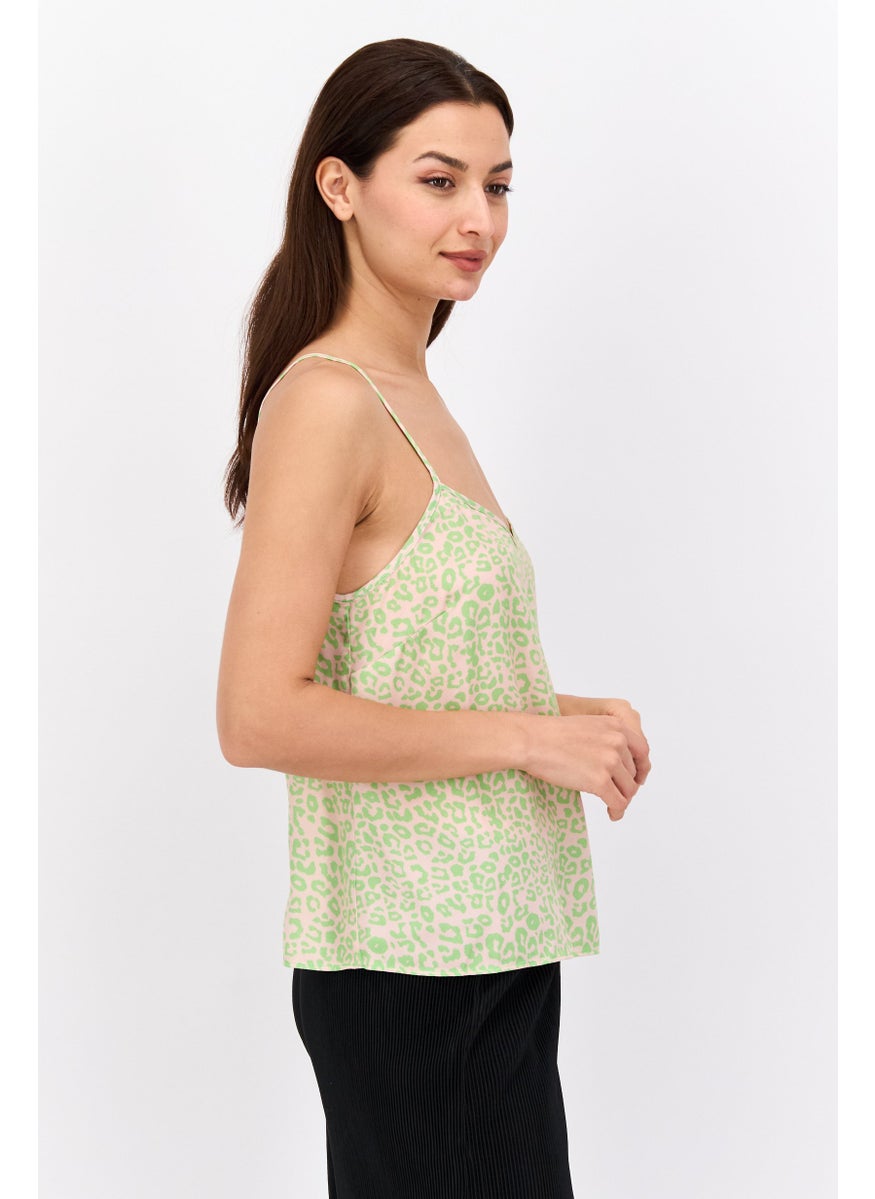 Style Cheat - Women V Neck Sleeveless Allover Printed Tank Top, Green - Image 1