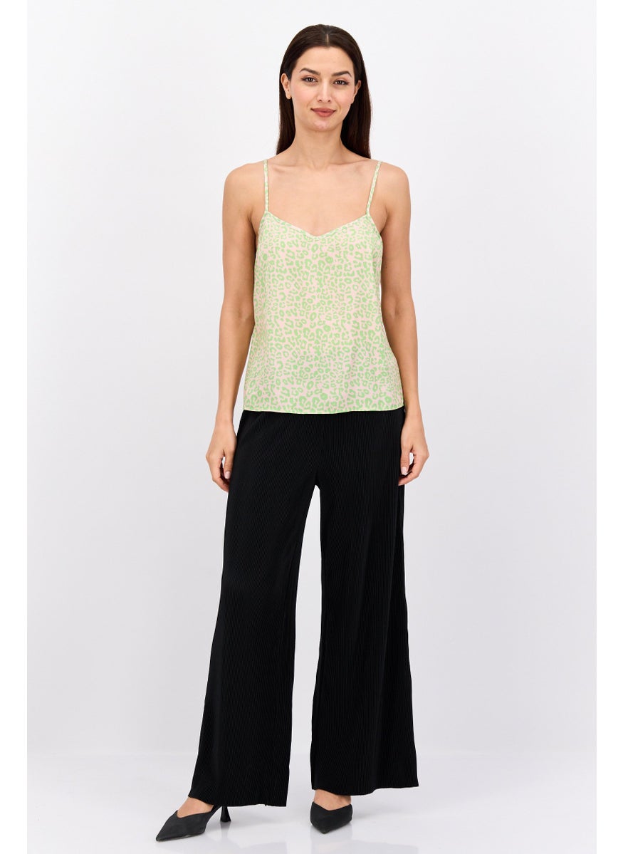 Style Cheat - Women V Neck Sleeveless Allover Printed Tank Top, Green - Image 1