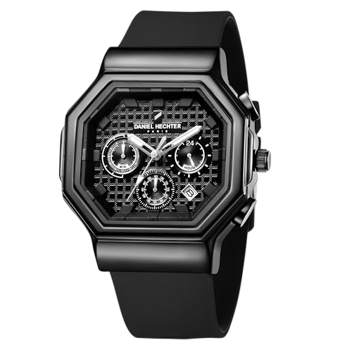 Daniel Hechter Paris Daumesnil Collection Analog Watch for Men Hexagonal Chronograph Watch Black Textured Dial, Multi-Function Display, Black Silicone Strap, Date Window - Image 1