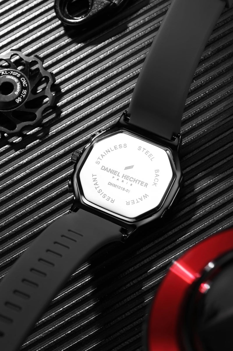 Daniel Hechter Paris Daumesnil Collection Analog Watch for Men Hexagonal Chronograph Watch Black Textured Dial, Multi-Function Display, Black Silicone Strap, Date Window - Image 5