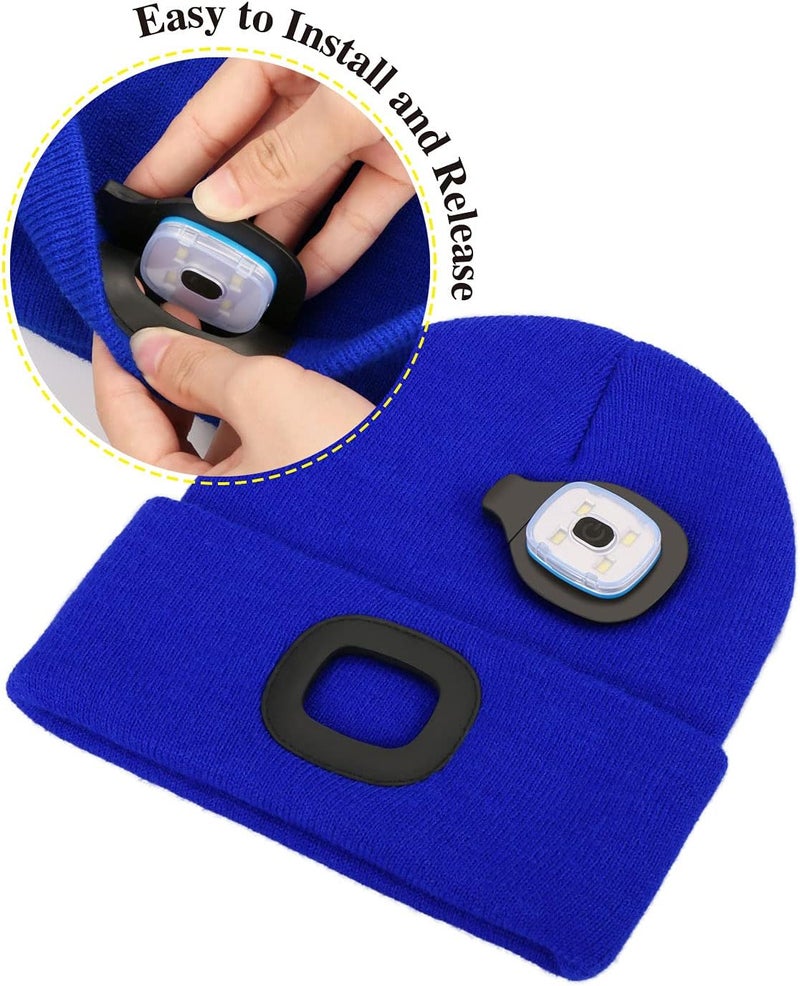 MELASA Unisex Hat with Light, USB Rechargeable Hands Free Headlamp LED Beanie, Winter Gifts for Men Dad Father Husband Him - Image 4