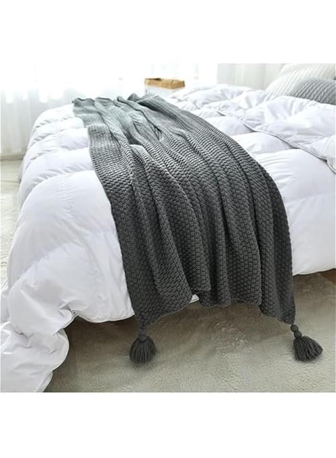 هوكور بطانيات محبوكة من بايبي، بطانية زخرفية مريحة وخفيفة الوزن، بطانية منسوجة دافئة مع شراشيب للاريكة والسرير وغرفة المعيشة، مناسبة لجميع الفصول للنساء والرجال والاطفال (رمادي، 130 × 170 سم) - Image 3