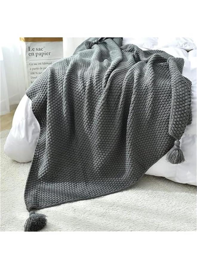 هوكور بطانيات محبوكة من بايبي، بطانية زخرفية مريحة وخفيفة الوزن، بطانية منسوجة دافئة مع شراشيب للاريكة والسرير وغرفة المعيشة، مناسبة لجميع الفصول للنساء والرجال والاطفال (رمادي، 130 × 170 سم) - Image 4