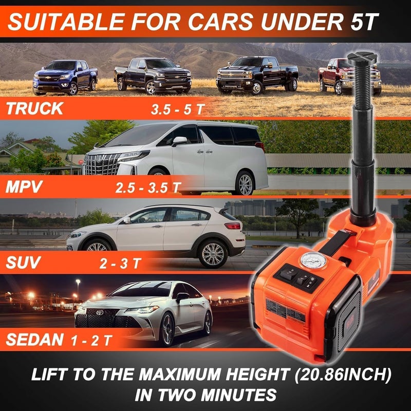 E-HEELP Electric Car Jack Kit 5Ton 12V Hydraulic Car Jack Lift (Lifting Range: 6.1~20.86 inch) with Electric Impact Wrench for SUV MPV Sedan Truck Change Tires Garage Repair - Image 2