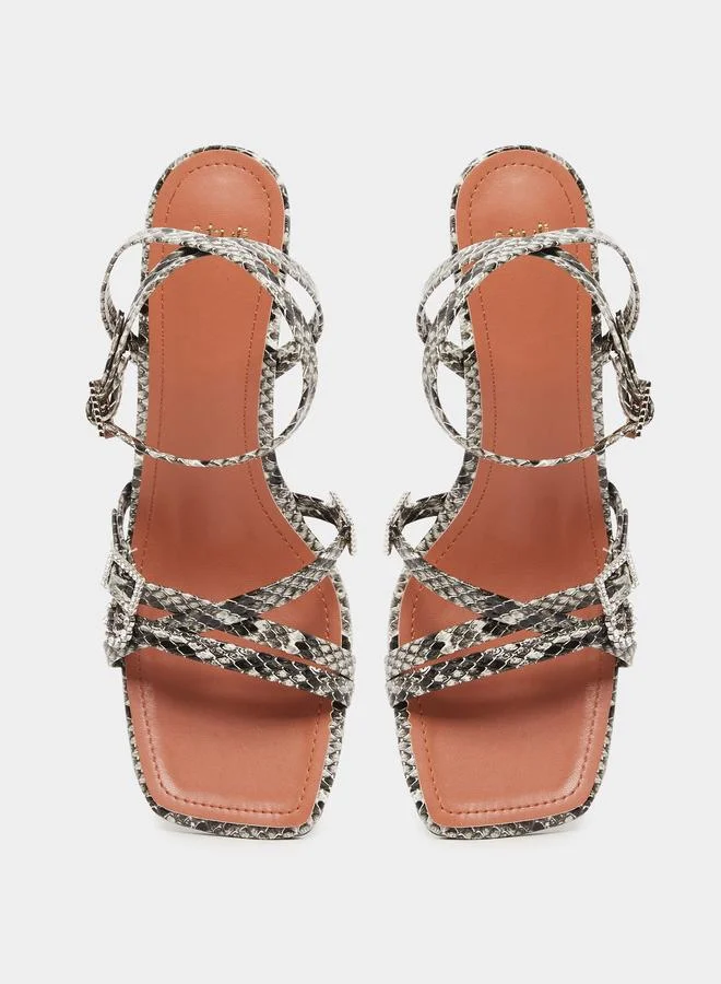 Styli Styli Animal Print Ankle Strap Heel Sandals