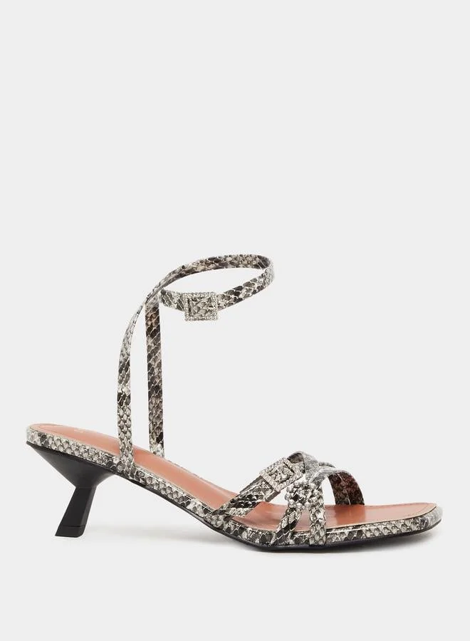 Styli Animal Print Ankle Strap Heel Sandals
