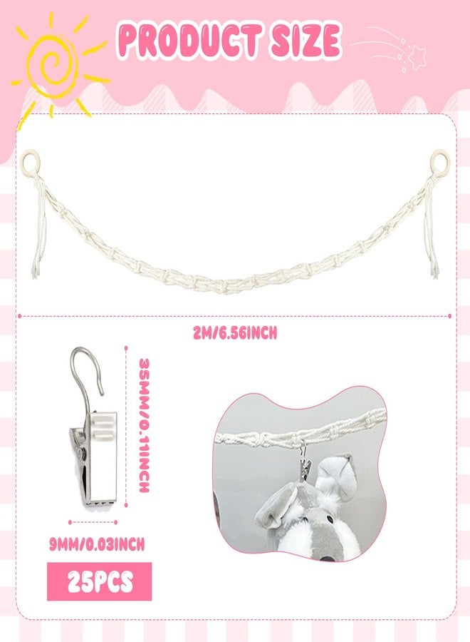 TecoKart® Soft Toy Organizer - 2 Meter Cotton Rope with 25 Clips, Convenient Hanging Storage for Kids Room, Ideal for Plush Toys Organization - Image 2