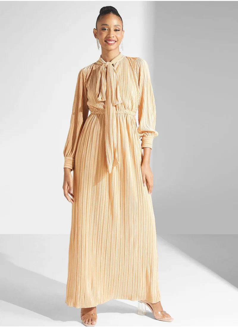 Golden Apple Tie Up Neck Tiered Dress