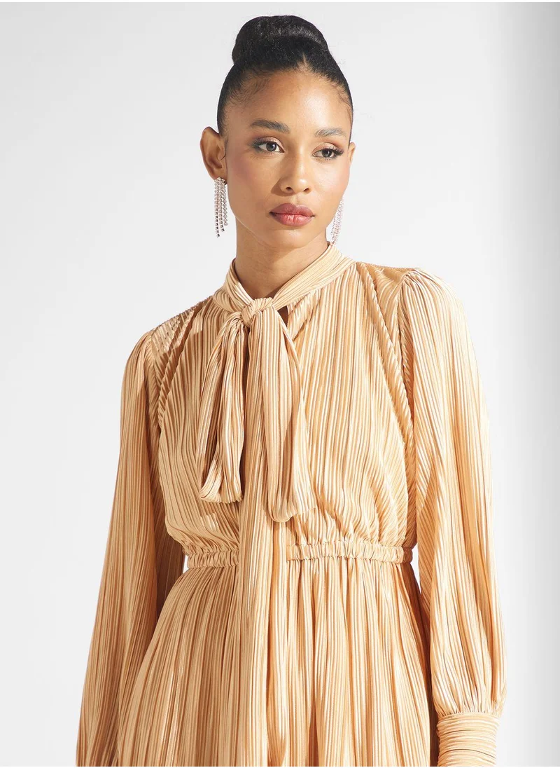 Golden Apple Tie Up Neck Tiered Dress