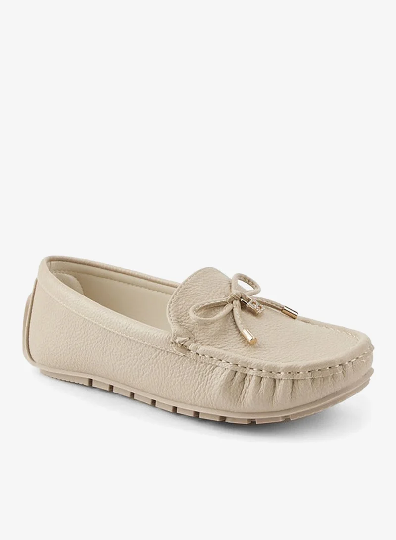 Flora Bella By Shoexpress Textured Slip-On Moccasins with Bow