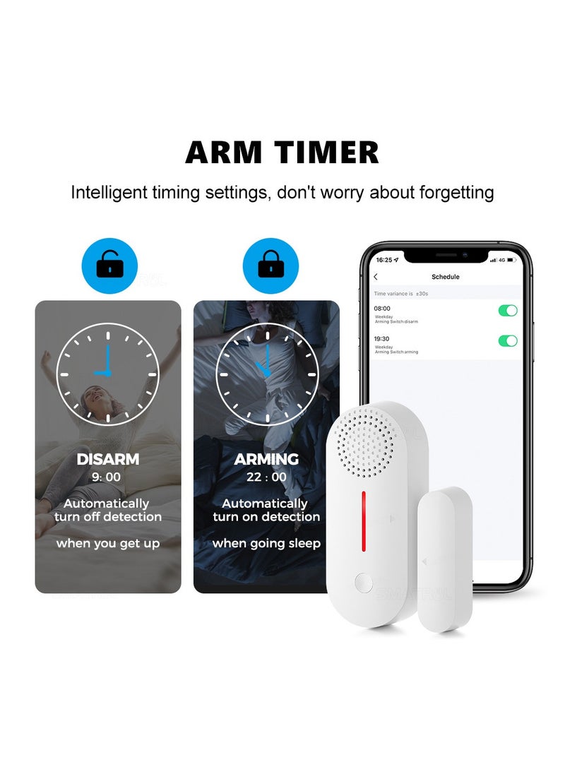 UanTii - Smart Door Window Open/Close Detector with Light Sound Alarm, Tuya WIFI Wireless Door Contactor Alarm Sensor, Smart Life App Monitor - Image 1
