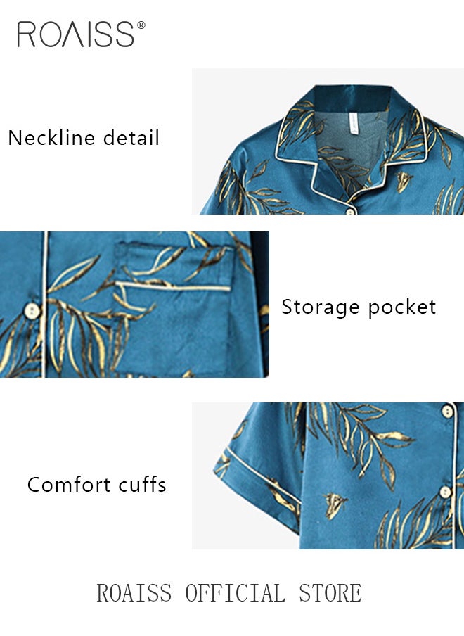 roaiss - Men 3 Piece Loungewear Set   Short Sleeves Shorts & Long Pants   Ice Silk Pajamas Loose & Comfortable Skin Friendly Fabric - Image 1