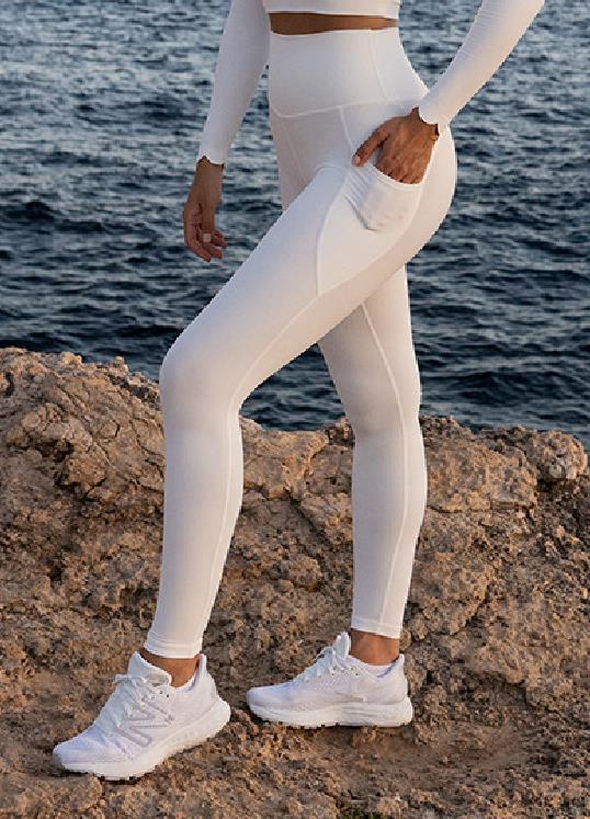 Generic Cross-border Lace Yoga Clothing Long-sleeved Top Trousers Skin-friendly Comfortable Fitness suit Women Running Training Sportswear Women V-Waist Ivory Trousers 