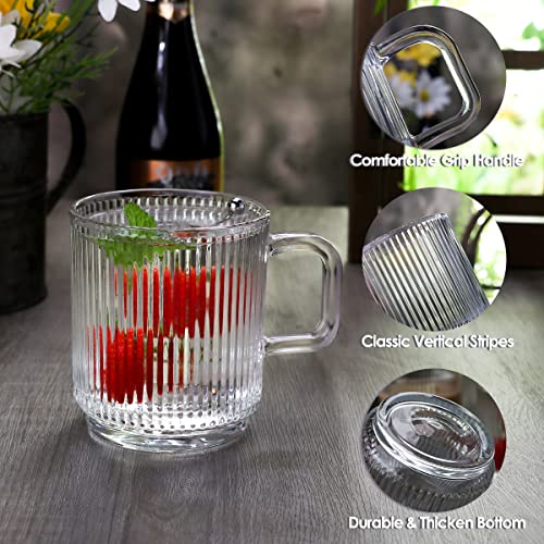 Ymyaye Clear Glass Coffee Mug Set of 4, 12 Ounces Ribbed Glassware with Spoon, Classic Vertical Stripes Tea Mugs for Soda, Latte, Espresso, Cappuccino, Gift for Birthday Holidays Wedding Anniversary - Image 5