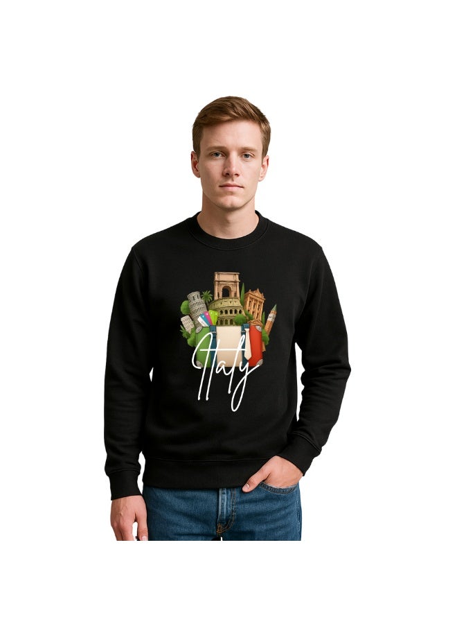 PRINTSHOP4ME Italy Men’s Sweatshirt–Printed Italy Graphic Design–Long Sleeve Soft Cotton Sweatshirt–Comfortable And Stylish For Travel, Casual Wear&Outdoor Use  - Image 1