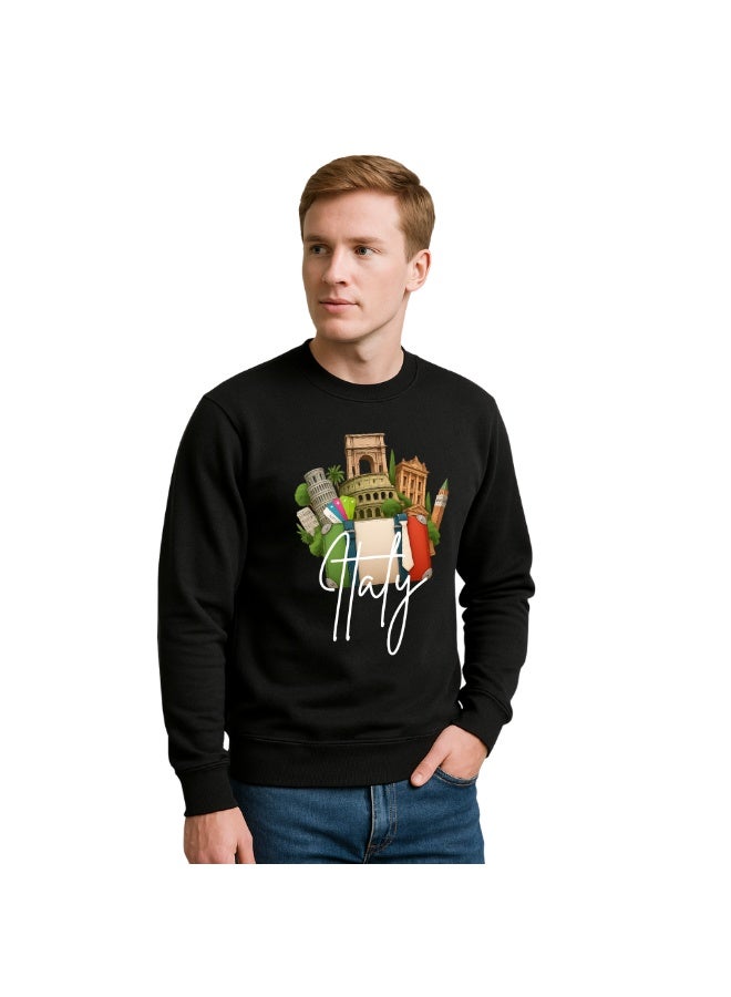 PRINTSHOP4ME Italy Men’s Sweatshirt–Printed Italy Graphic Design–Long Sleeve Soft Cotton Sweatshirt–Comfortable And Stylish For Travel, Casual Wear&Outdoor Use  - Image 2