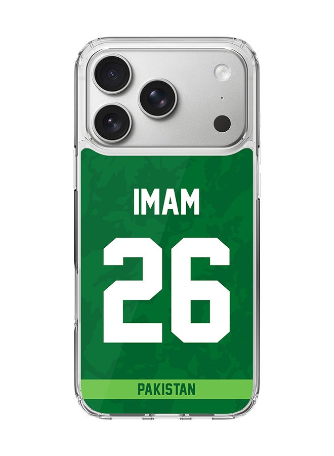 Stylizedd Classic Clear MagSafe Case for iPhone 17 Pro , Hybrid Soft Case Flexible Edges Anti Drop TPU PC Gel Thin Transparent Cover [ Designed for iPhone 17 Pro ] - Team Pakistan ImamulHaq, Jersey No 26