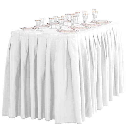 LTC LINENS Table Skirt White for 4 Feet Rectangular or 48 Inch Round Table - 14 ft Pleated Table Skirting Cloth Polyester for Banquet, Wedding - Image 3