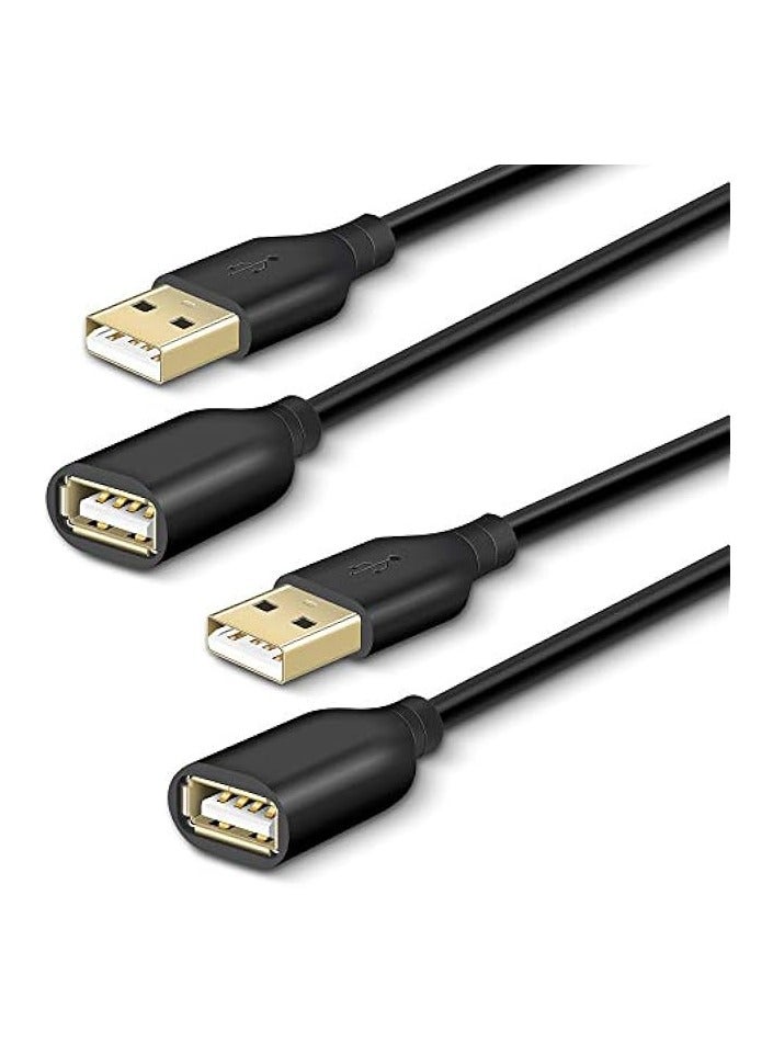 Fasgear USB 2.0 Extension Cable: 2 Pack 6ft USB 2.0 Type A Male to Female Extension Cord Data Transfer Extender with Gold-Plated Connector for USB Flash Drive/Hard Drive/Mouse/Printer (Black) - Image 1