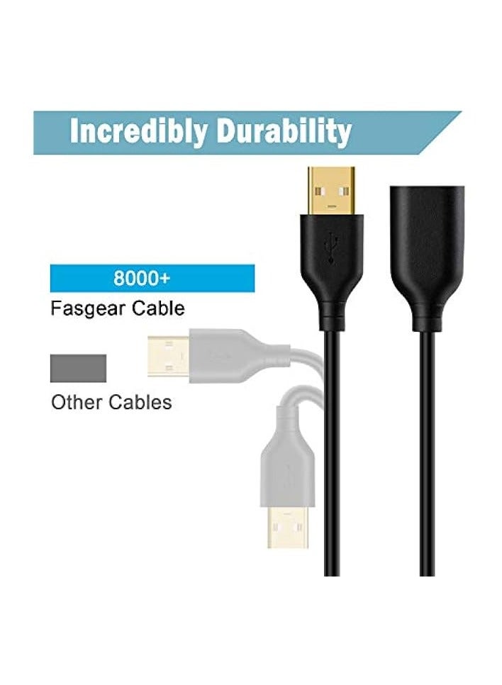 Fasgear USB 2.0 Extension Cable: 2 Pack 6ft USB 2.0 Type A Male to Female Extension Cord Data Transfer Extender with Gold-Plated Connector for USB Flash Drive/Hard Drive/Mouse/Printer (Black) - Image 2