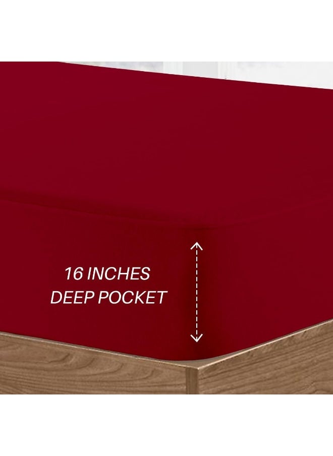 Generic - 1000 Thread Count Egyptian Cotton Sheets King Size, 4 Piece Bedding Set, 16'' Deep Pocket King Sheet Set, Ultra Soft King Size Sheets Set, Sateen Weave Sheets, Long Staple Bedding Sheets - Burgundy - Image 1
