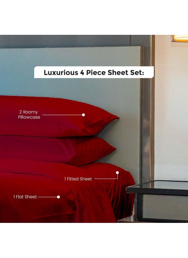 Generic - 1000 Thread Count Egyptian Cotton Sheets King Size, 4 Piece Bedding Set, 16'' Deep Pocket King Sheet Set, Ultra Soft King Size Sheets Set, Sateen Weave Sheets, Long Staple Bedding Sheets - Burgundy - Image 1