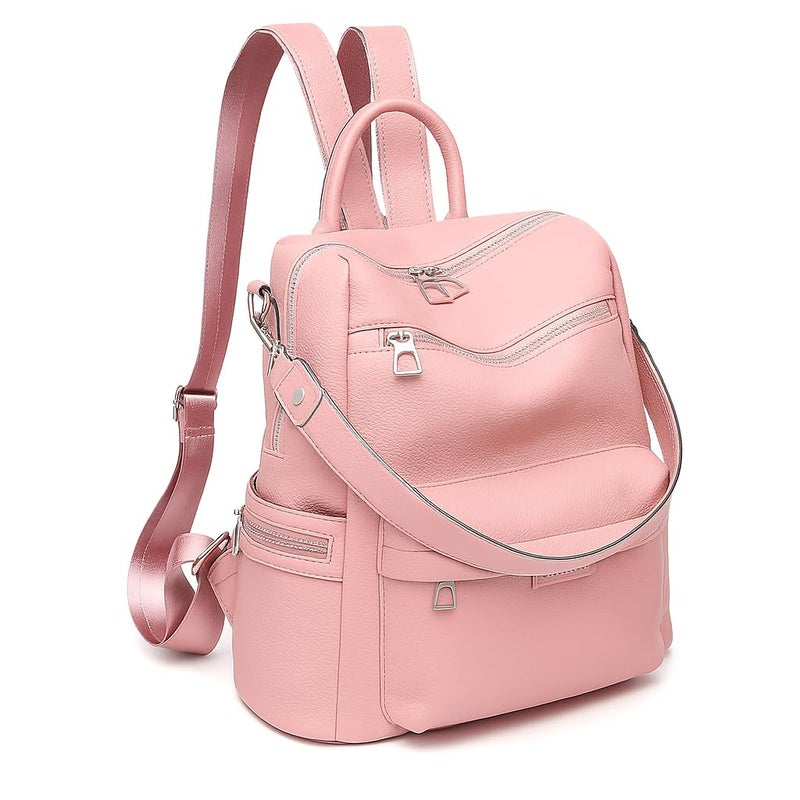 Fabcraft 20L Leather Backpack Purse for Women 13" Laptop Bag Convertible Shoulder Handbag Large Capacity Stylish Anti-Theft Travel College Office Work Daypack with Zipper Pockets Pink - Image 2