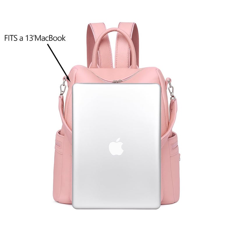 Fabcraft 20L Leather Backpack Purse for Women 13" Laptop Bag Convertible Shoulder Handbag Large Capacity Stylish Anti-Theft Travel College Office Work Daypack with Zipper Pockets Pink - Image 3