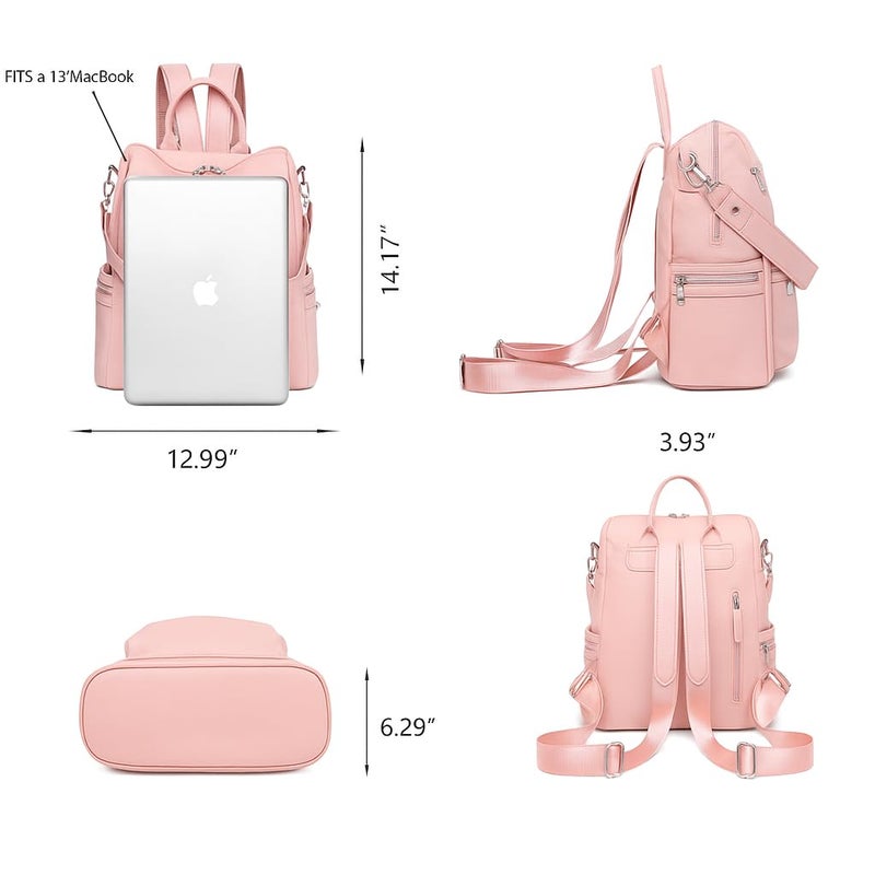 Fabcraft 20L Leather Backpack Purse for Women 13" Laptop Bag Convertible Shoulder Handbag Large Capacity Stylish Anti-Theft Travel College Office Work Daypack with Zipper Pockets Pink - Image 4
