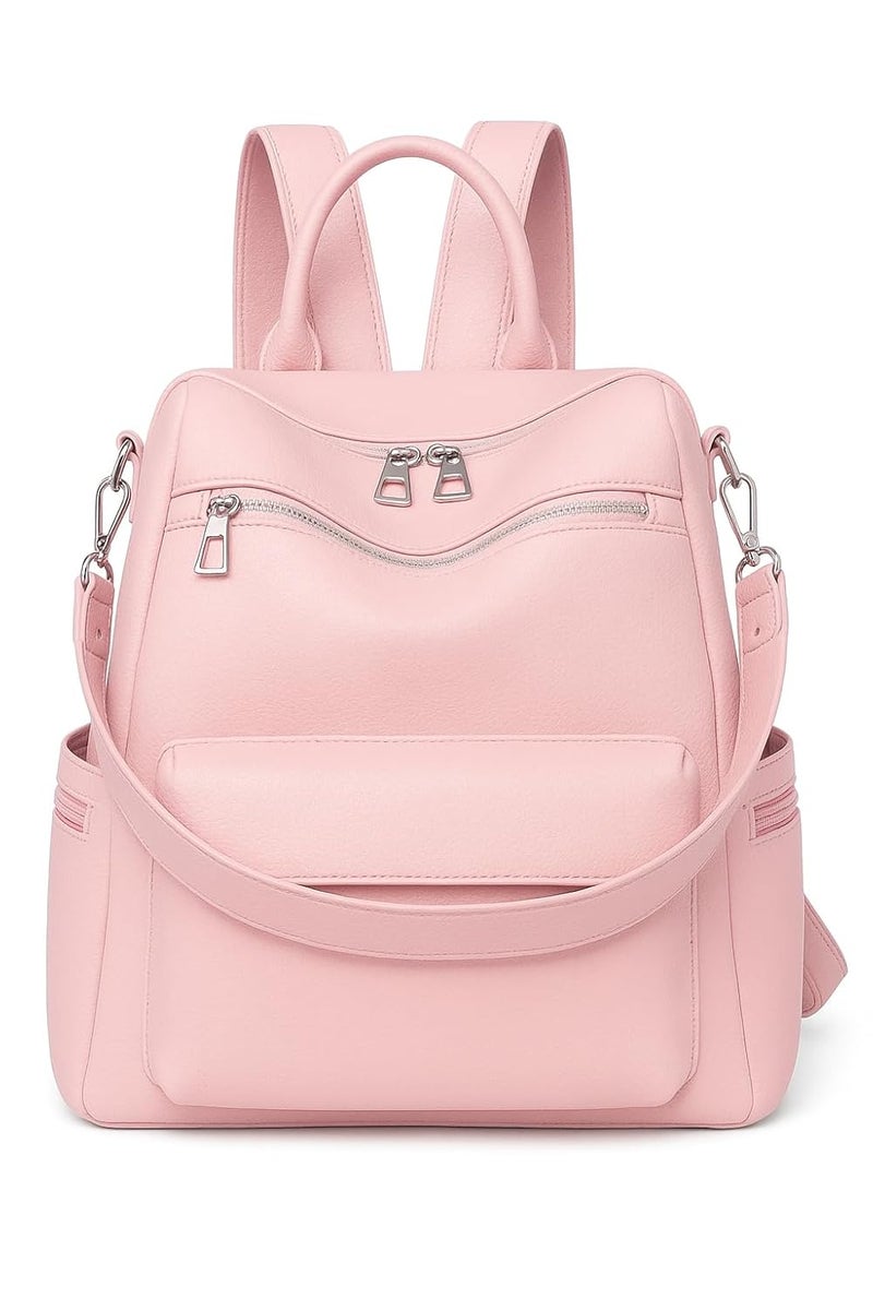 Fabcraft 20L Leather Backpack Purse for Women 13" Laptop Bag Convertible Shoulder Handbag Large Capacity Stylish Anti-Theft Travel College Office Work Daypack with Zipper Pockets Pink - Image 1