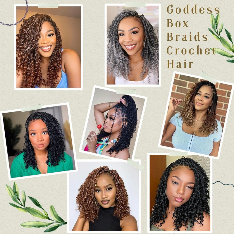Eerya Goddess Box Braids Crochet Hair 14 Inch 1 Pack Pre-looped Bohemian Crochet Boho Box Braids With Curly Ends 3X Crochet Braids Hair for Women Synthetic Braiding Hair (14 inch, #1B) - Image 5