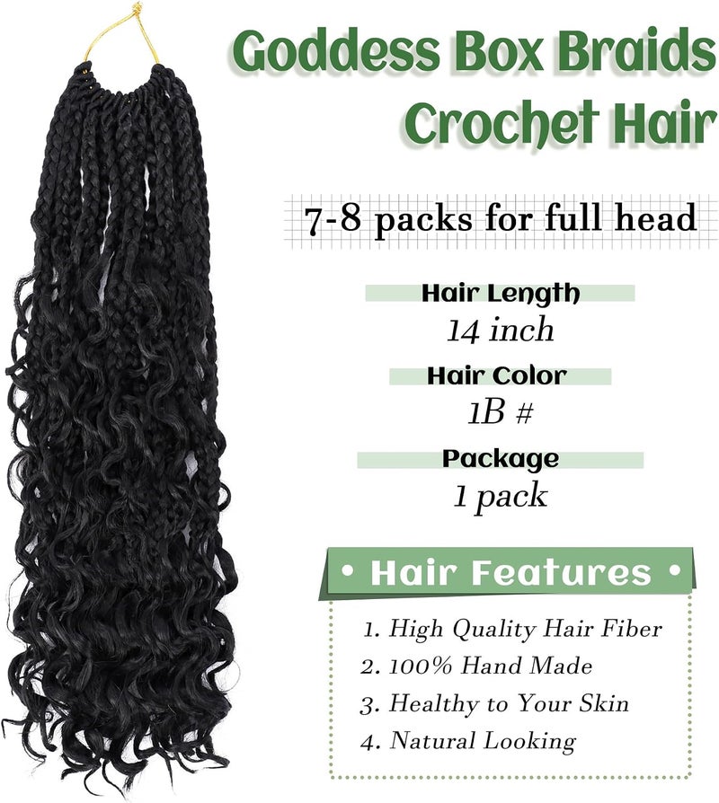 Eerya Goddess Box Braids Crochet Hair 14 Inch 1 Pack Pre-looped Bohemian Crochet Boho Box Braids With Curly Ends 3X Crochet Braids Hair for Women Synthetic Braiding Hair (14 inch, #1B) - Image 2