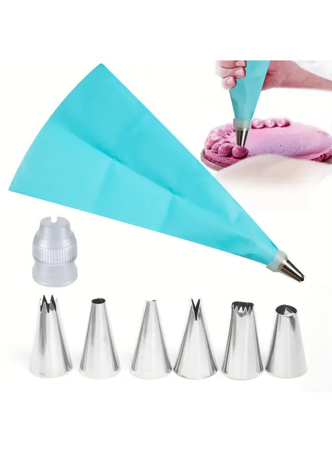 Blue Baking Decorating Supplies 8Pcs Nozzles With Piping Bag - Image 1