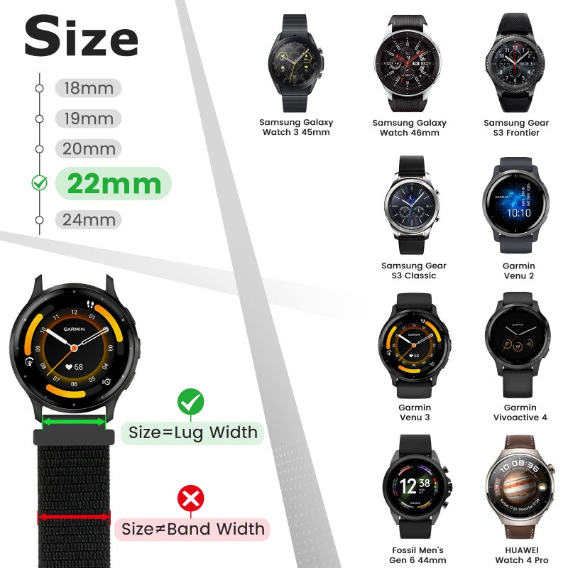 AVOD 22mm Nylon Quick Release Watch Band Compatible with Samsung Galaxy Watch 3 45mm/Gear S3 Frontier/Garmin Venu 4 45mm/3 45mm/2/Vivoactive 4/Forerunner 570(47mm)/255/265/Amazfit Helio/Bip 6/5/Balance 2 - Image 2