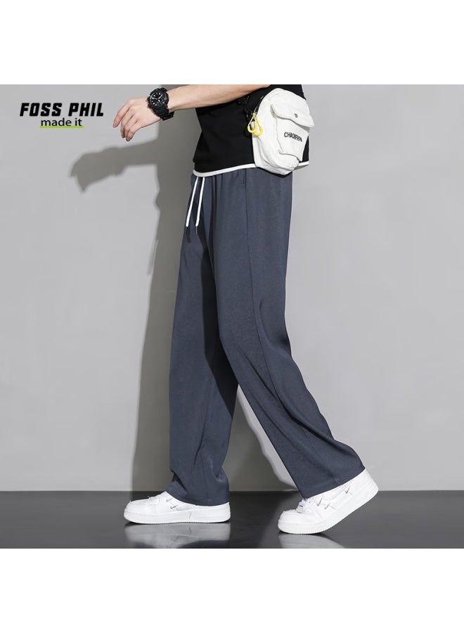 Foss Phil Men's Casual Pants Spring Summer Sports Ice Silk Thin Loose Wide Leg Straight Pants 903 Dark Gray L - Image 2