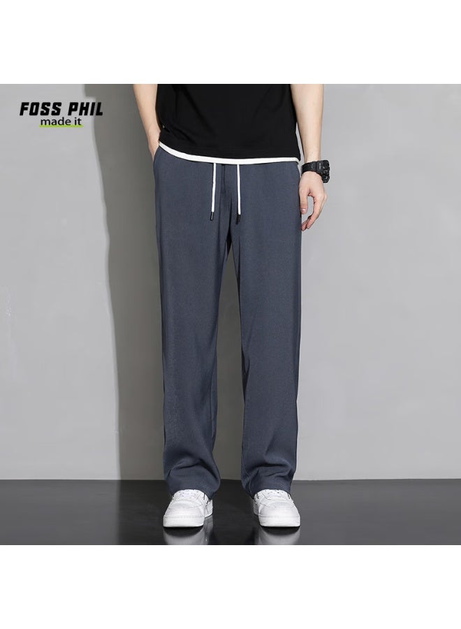 Foss Phil Men's Casual Pants Spring Summer Sports Ice Silk Thin Loose Wide Leg Straight Pants 903 Dark Gray L - Image 4