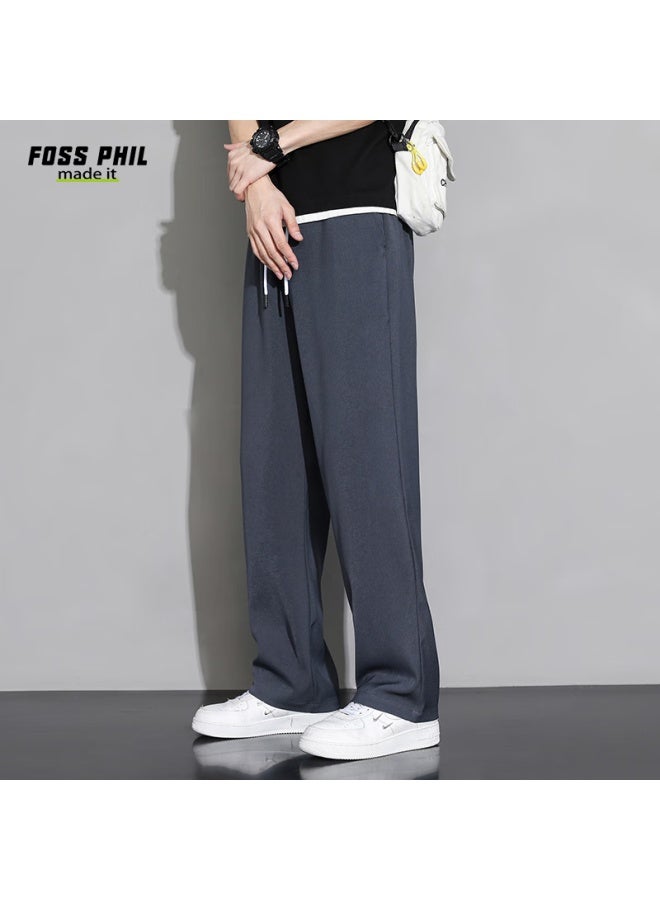 Foss Phil Men's Casual Pants Spring Summer Sports Ice Silk Thin Loose Wide Leg Straight Pants 903 Dark Gray L - Image 3