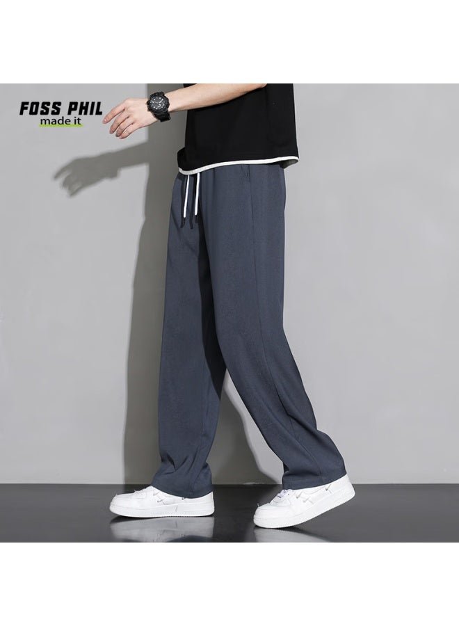 Foss Phil Men's Casual Pants Spring Summer Sports Ice Silk Thin Loose Wide Leg Straight Pants 903 Dark Gray L - Image 5