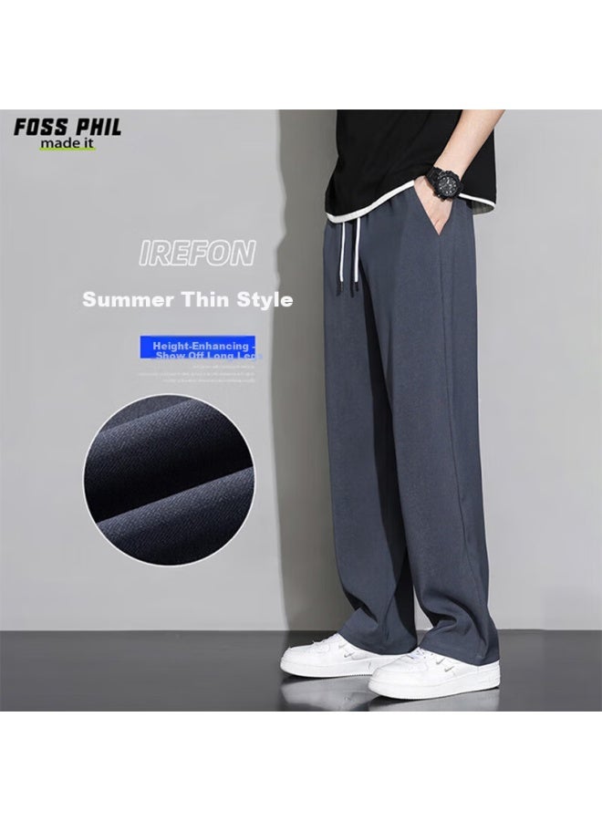 Foss Phil Men's Casual Pants Spring Summer Sports Ice Silk Thin Loose Wide Leg Straight Pants 903 Dark Gray L - Image 1