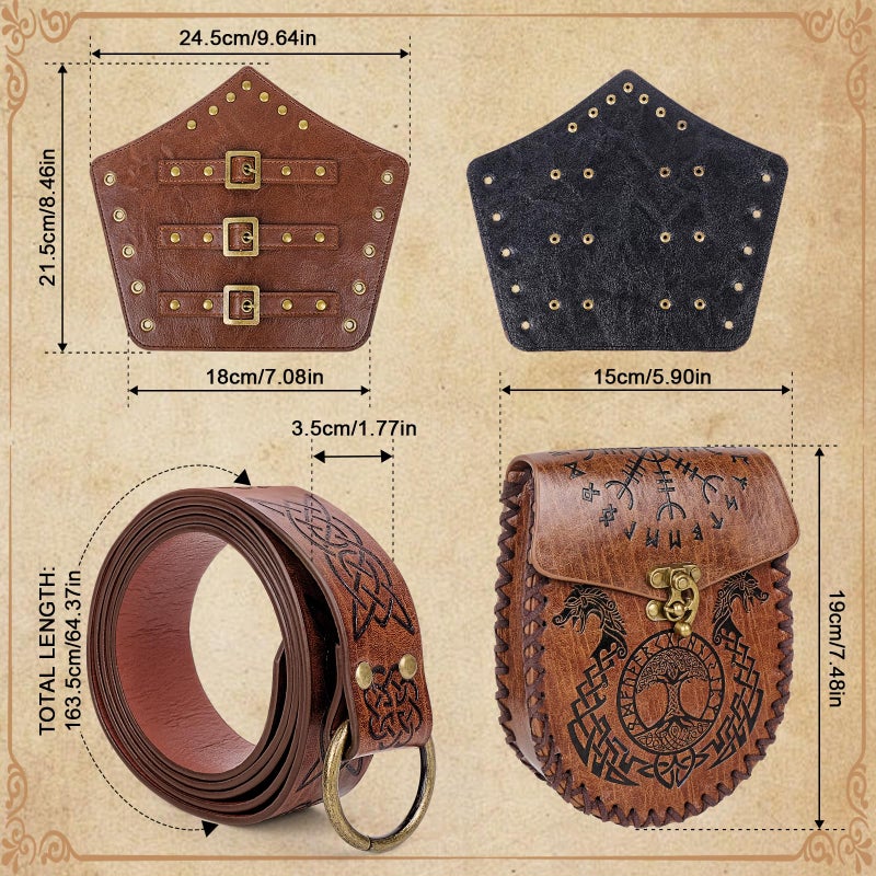Fasouna 3 PCS Renaissance Accessories, Viking Belt Medieval Vintage Pouch and Leather Bracers, Halloween Medieval Cosplay - Image 2