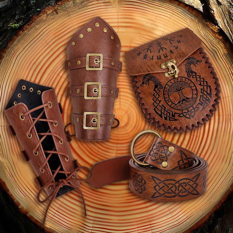 Fasouna 3 PCS Renaissance Accessories, Viking Belt Medieval Vintage Pouch and Leather Bracers, Halloween Medieval Cosplay - Image 5