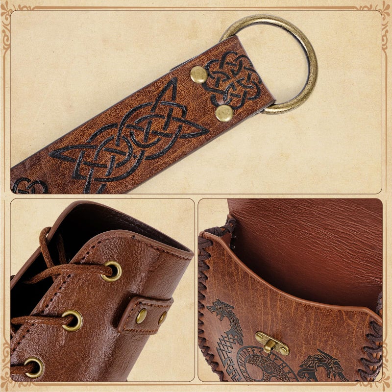 Fasouna 3 PCS Renaissance Accessories, Viking Belt Medieval Vintage Pouch and Leather Bracers, Halloween Medieval Cosplay - Image 3
