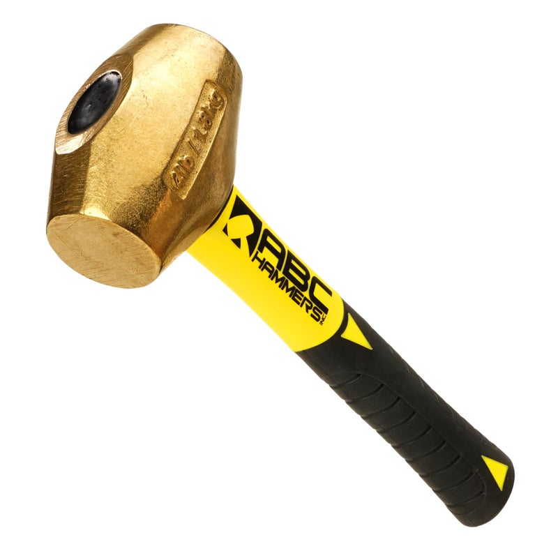 ABC HAMMERS Brass Drilling Hammer 4 lb NonSparking Hammer with 8 Fiberglass Handle Double Faced Head ABC4BFS