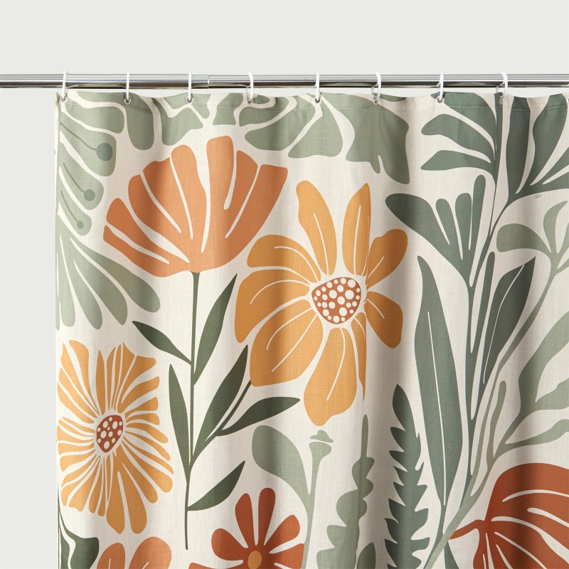 RoomTalks Cute Colorful Floral Faux Linen Shower Curtain for Funky Aesthetic Bathroom Decor - Heavy Duty Modern Abstract Matisse Summer Flowers Plants Botanical Shower Curtain Set - Image 4