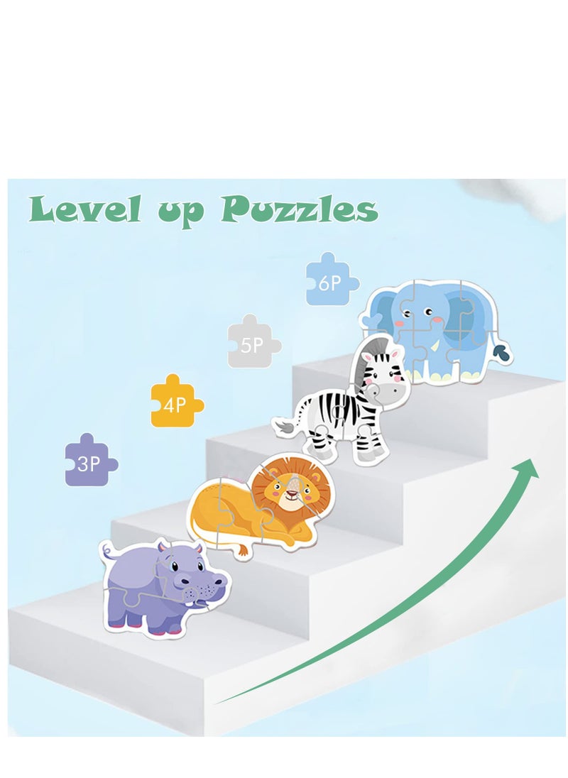SYOSI Toddler Puzzle Animal Shape Wooden Block Montessori Jigsaw Puzzle with Board Level-Up Puzzles for Beginner Preschool Learning Toys for Kids Educational Games Kindergarten Gifts for Boys Girls  - Image 2