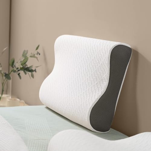 CUSHIO Cervical Memory Foam Pillow | Contour Memory Foam Orthopedic Pillow for Neck & Shoulder Pain Relief with Dual Height - Removable Zipper Cover (Standard Size 19"x12") - Image 1